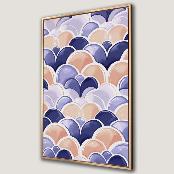 Framed Wall Art featuring a modern abstract pattern in blue, peach, and lavender hues. Perfect for adding a touch of style to any room!