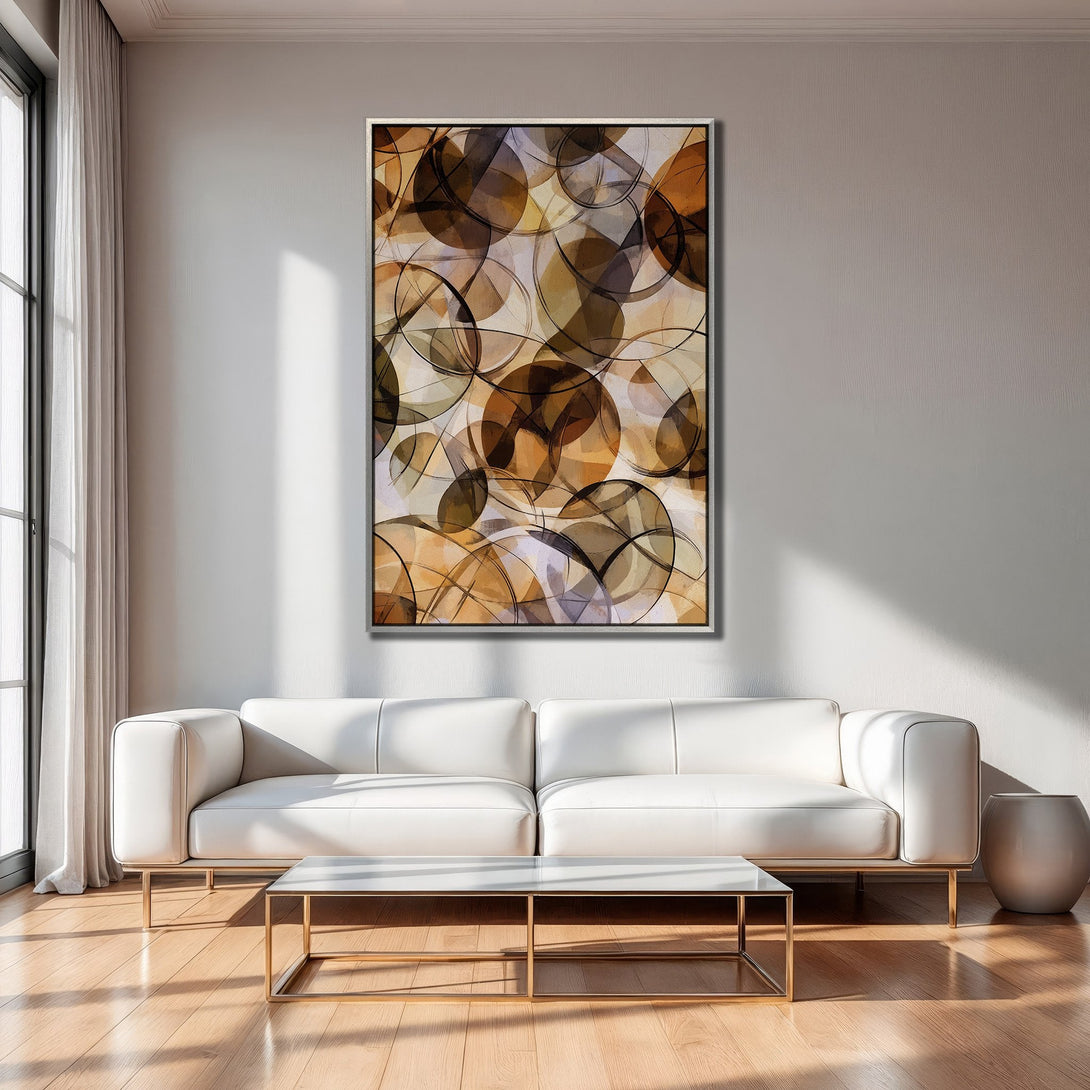 Framed Wall Art: Abstract art Canvas Print in warm brown and beige tones. Modern decor for living room.