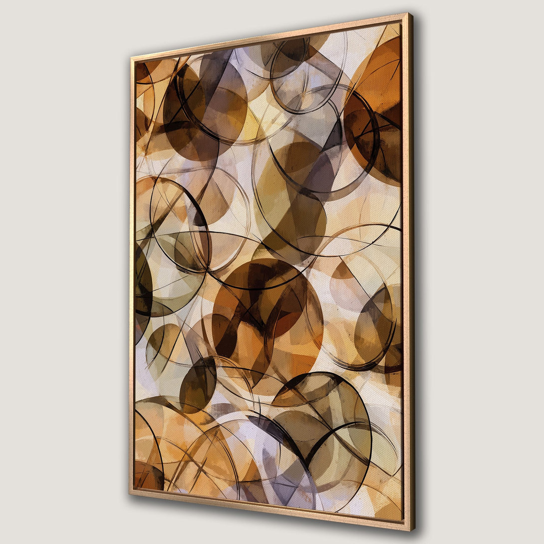 Framed Wall Art featuring abstract circles in warm earth tones. Modern art canvas print with a neutral color palette, perfect for any interior design.
