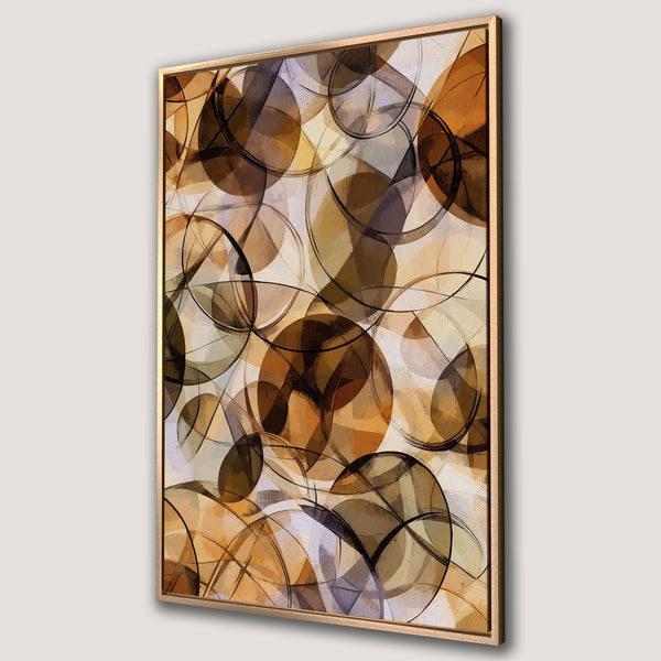 Framed Wall Art featuring abstract circles in warm earth tones. Modern art canvas print with a neutral color palette, perfect for any interior design.