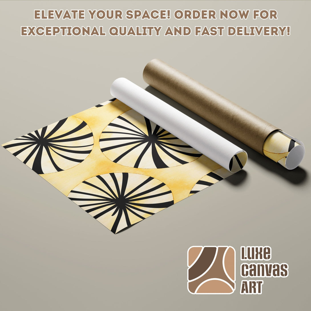 Abstract sunburst Poster Roll, yellow & black art print. Elevate your space!