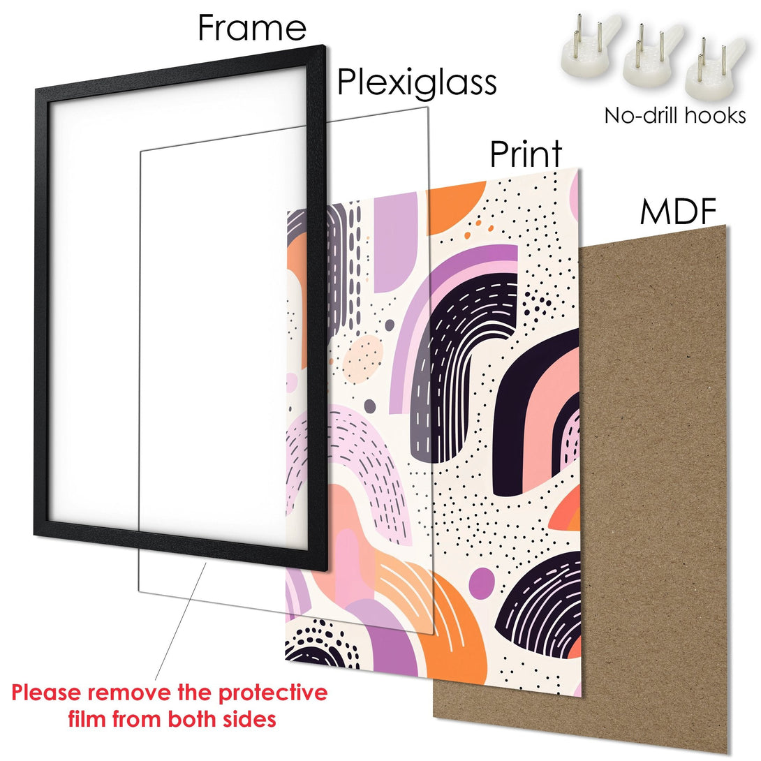 Framed Poster with abstract art in pastel colors. Modern wall decor for your home.