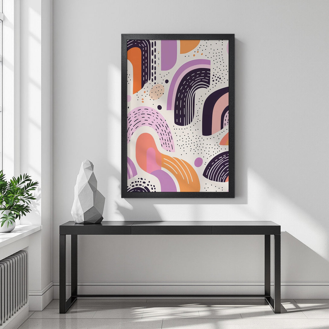 Framed Poster featuring abstract art in a modern style with a warm, pastel color palette, perfect for home decor.
