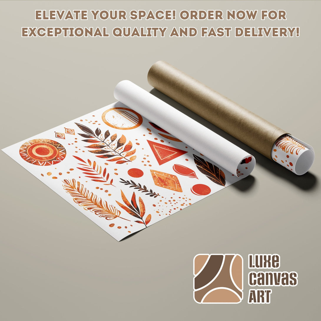 Boho-style poster roll with warm orange & brown tones. Perfect wall art! Order your Poster today!