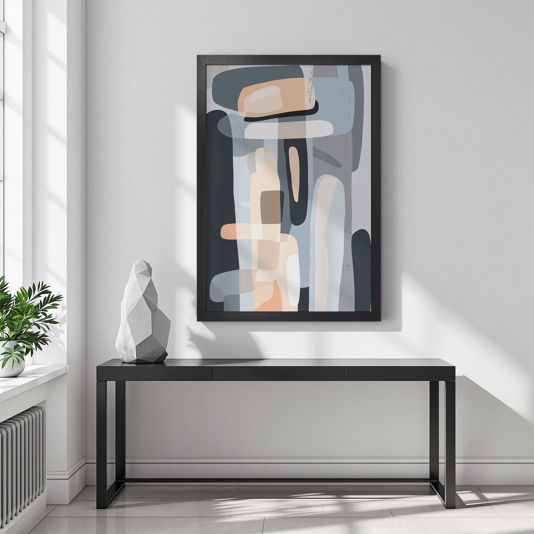 Framed Poster featuring abstract art in neutral tones. Modern wall decor with a muted color palette for a stylish interior.