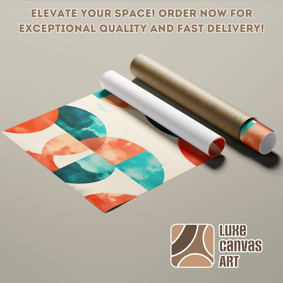 Abstract art Poster Roll with teal, orange, and cream color palette. Elevate your space with exceptional quality!