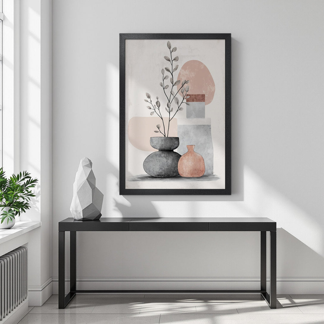 Framed Poster featuring abstract art with neutral tones. Modern wall decor, perfect for adding a touch of elegance to your space.
