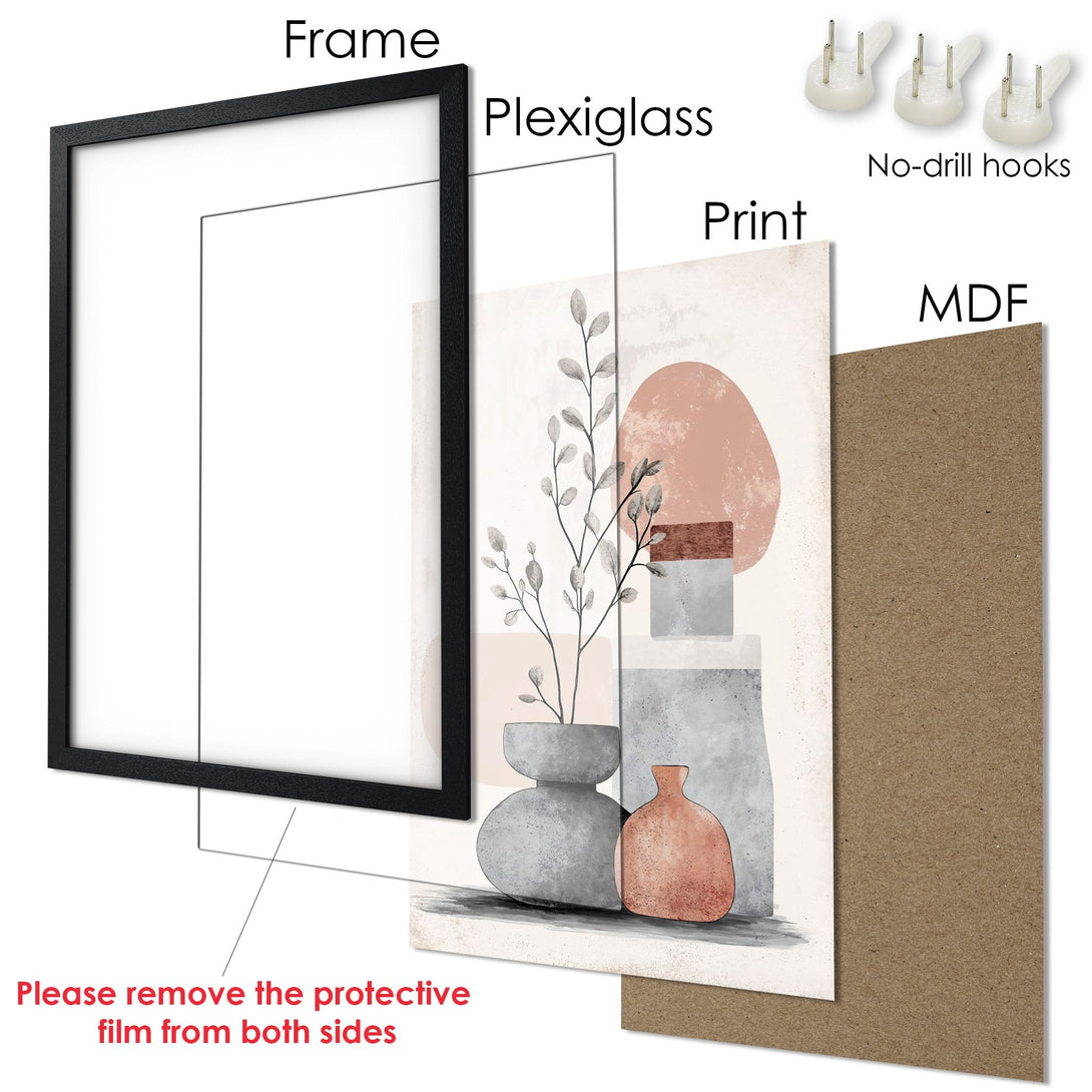 Framed Poster with abstract botanical art in a neutral color palette, perfect for modern decor.