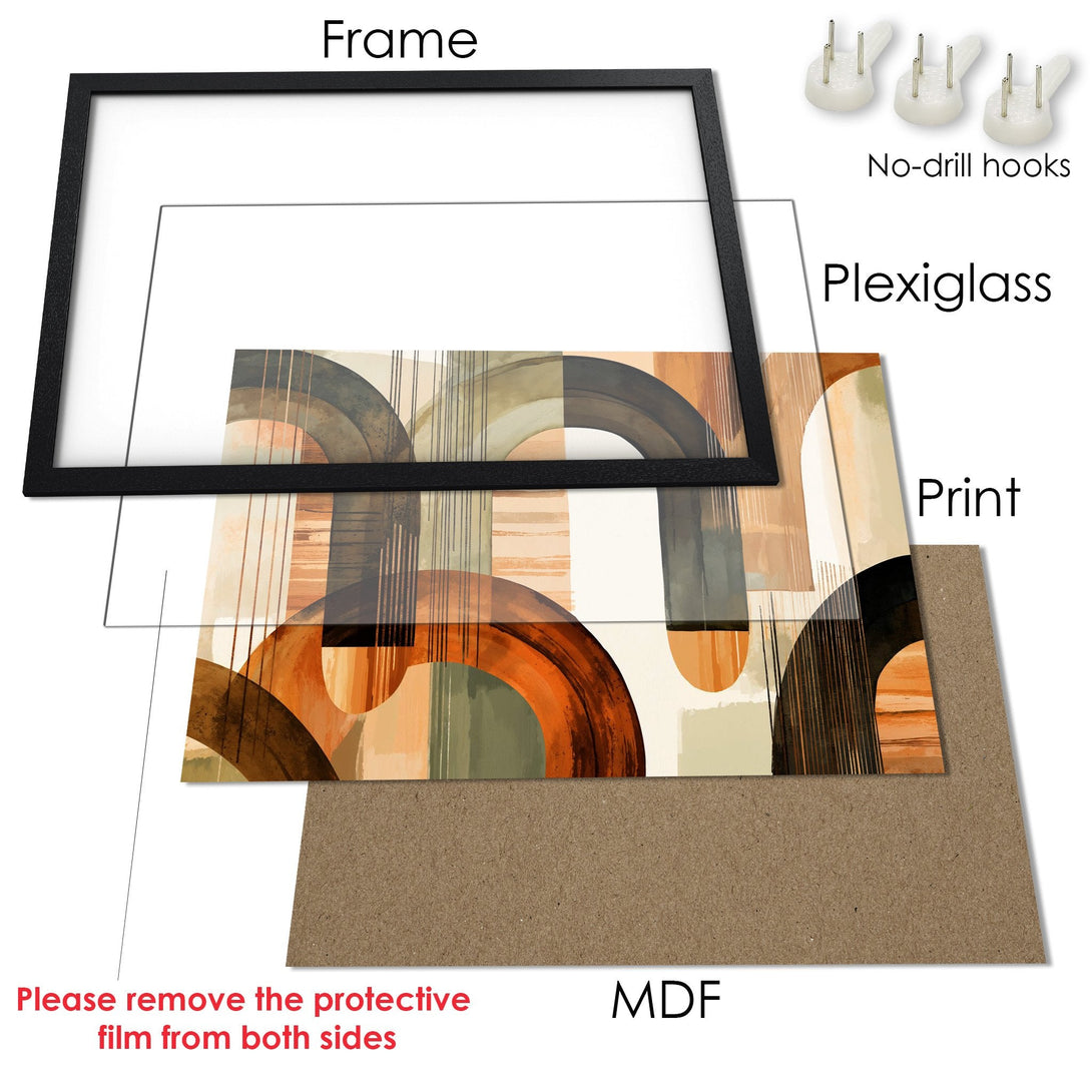 Framed Poster with abstract art in warm earth tones. Modern wall decor for your home.