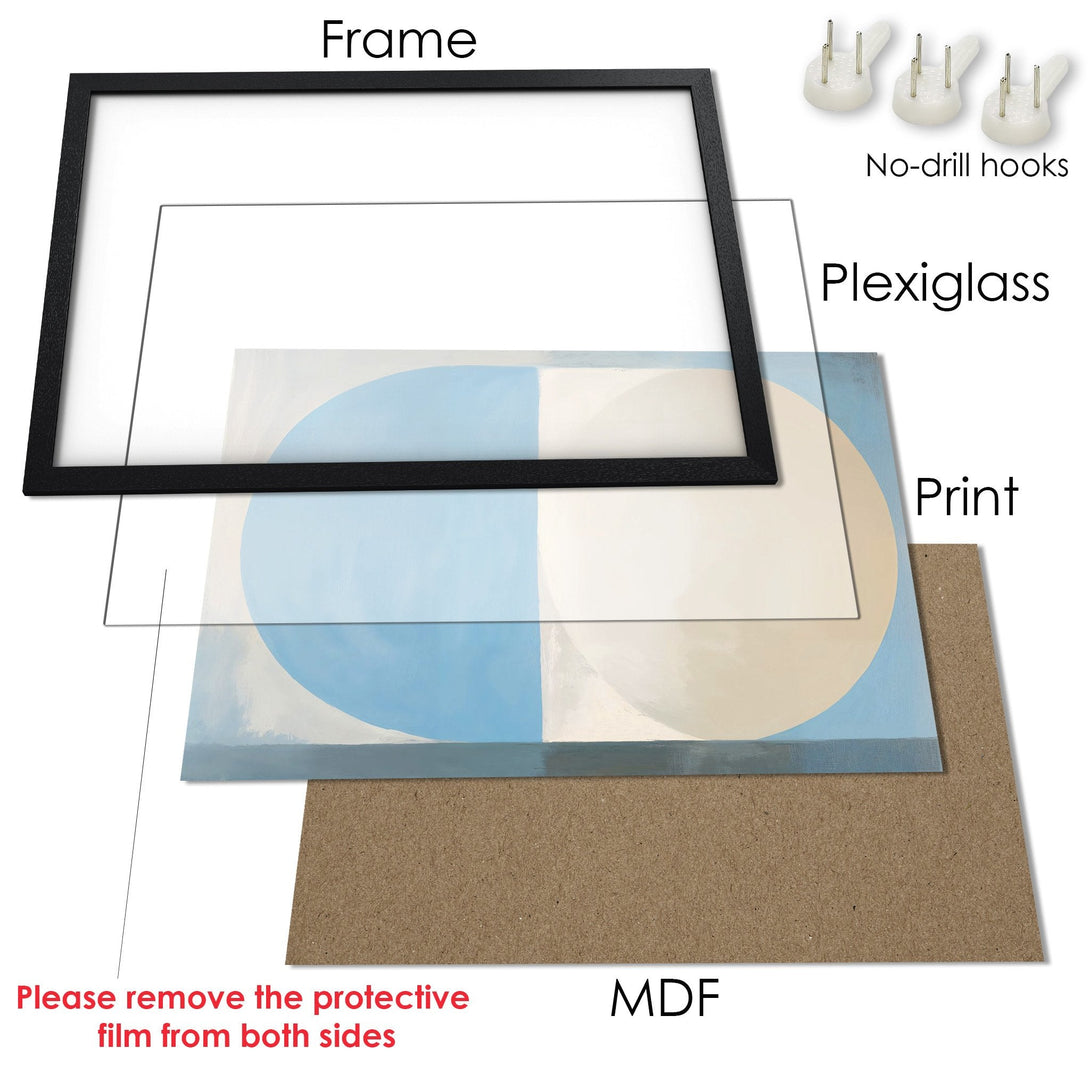 Framed Poster with abstract art in blue, beige, and white. Modern wall art to elevate your space!