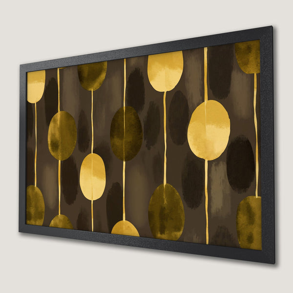 Framed Poster featuring abstract gold and brown art. Modern style with a warm color palette. Perfect wall decor.