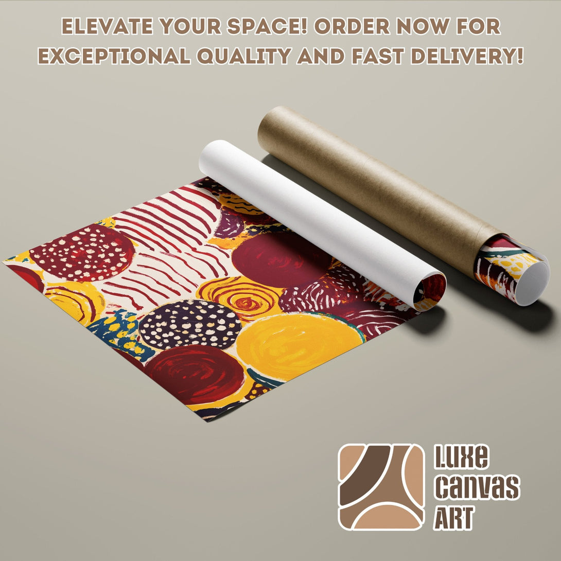 Abstract art poster roll with a colorful palette of red, yellow, and blue. Elevate your space with this unique Poster!