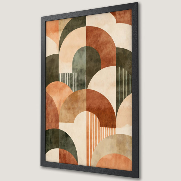 Framed Poster featuring an abstract geometric design in warm earth tones. Perfect for adding a touch of modern art to your space!