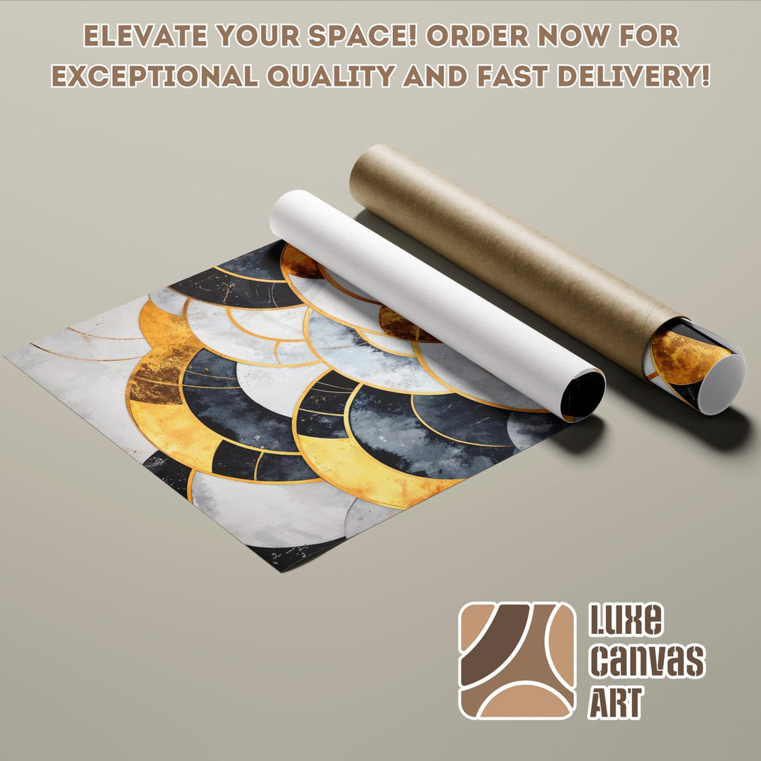 Abstract art Poster Roll with gold, black, and gray color palette. Elevate your space!
