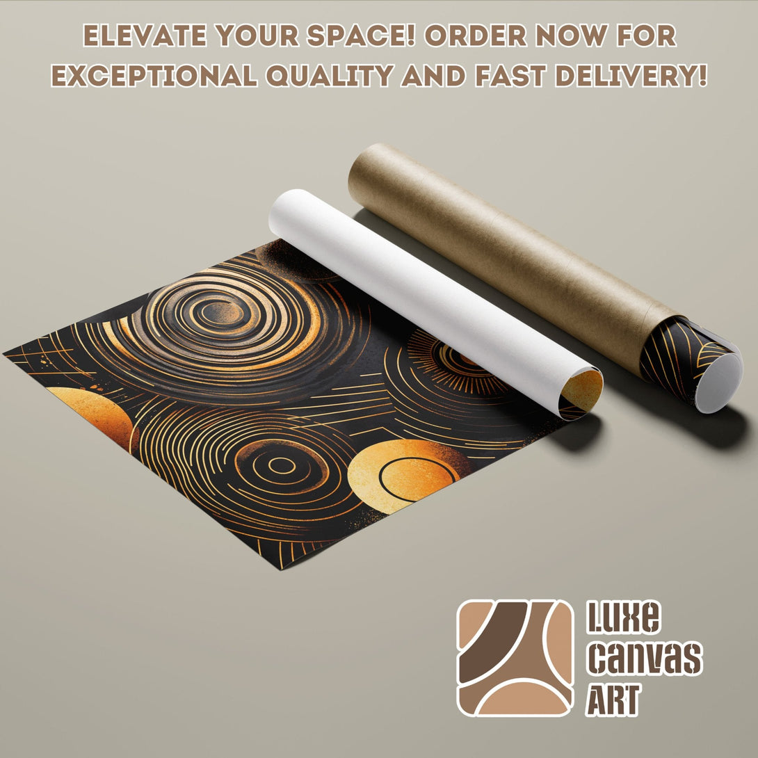Abstract art Poster Roll in black, gold, and orange color palette. Elevate your space!