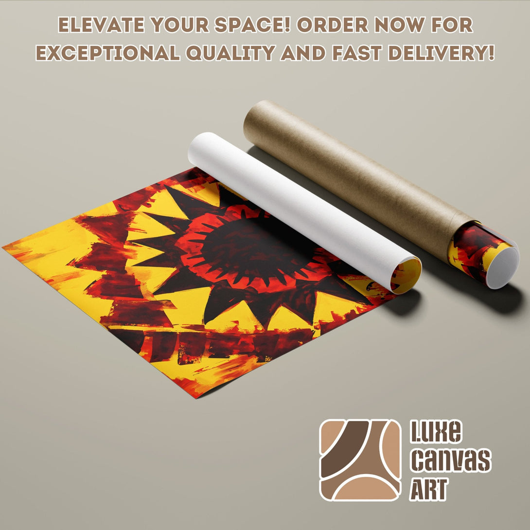 Abstract art poster roll in red, yellow, and black. Elevate your space with this stunning poster! Order now!