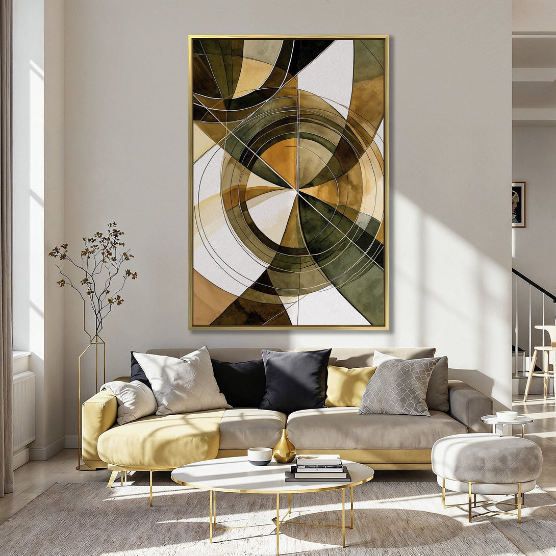 Abstract Canvas Print in warm earth tones and olive green, perfect for modern kitchen decor.