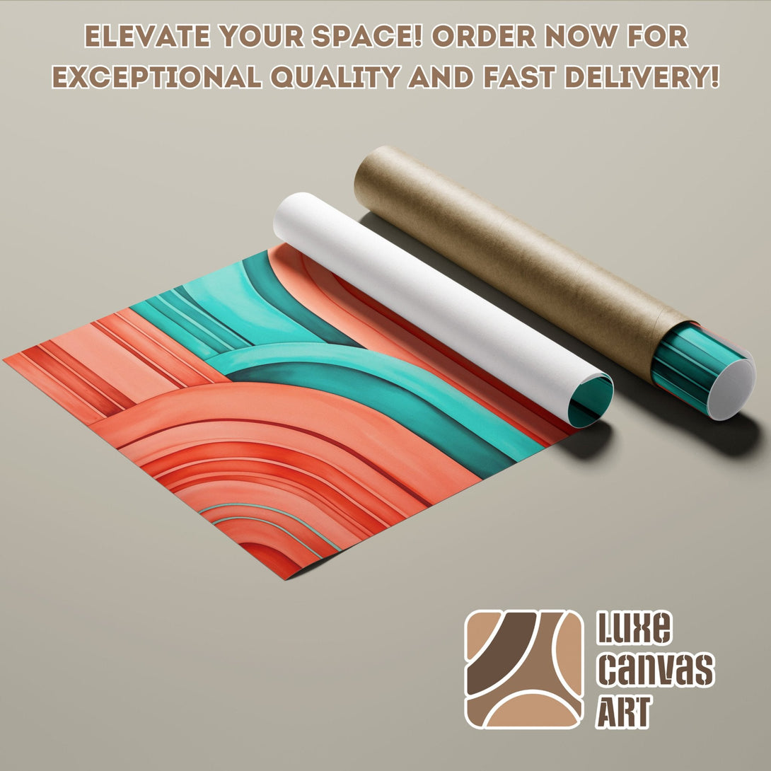 Abstract art poster roll with teal, coral, and brown color palette. Elevate your space with this stunning poster!