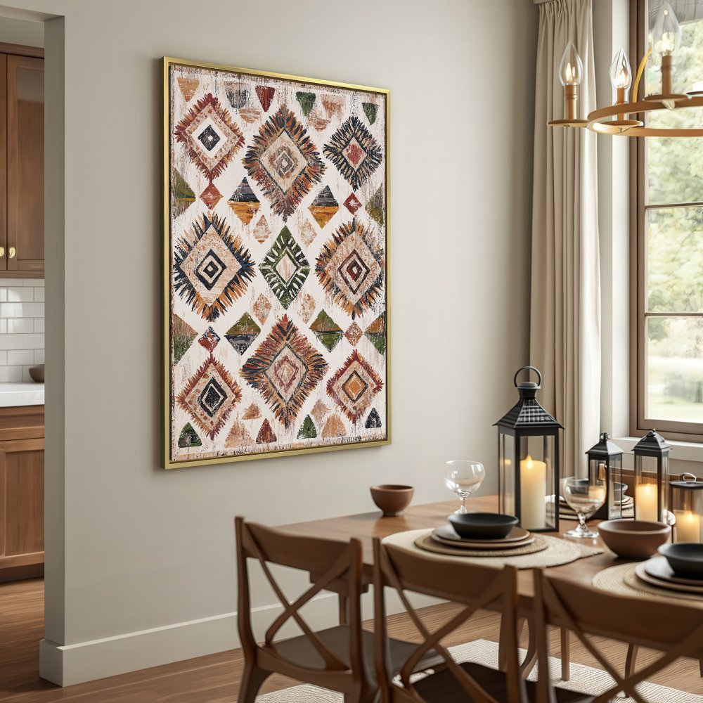 Canvas Print featuring geometric tribal pattern in neutral earth tones. Perfect for rustic home decor!