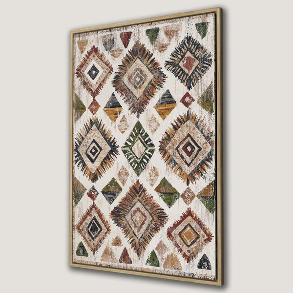 Framed Wall Art: Abstract geometric pattern Canvas Print in earthy tones. Add a touch of bohemian style to your home decor!