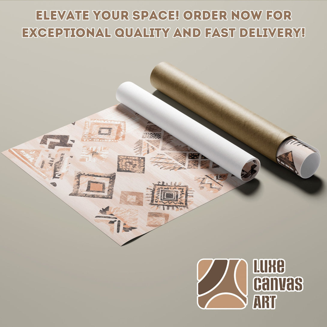 Poster Roll with tribal pattern, warm earth tones. Elevate your space with this stylish art print. Order now!