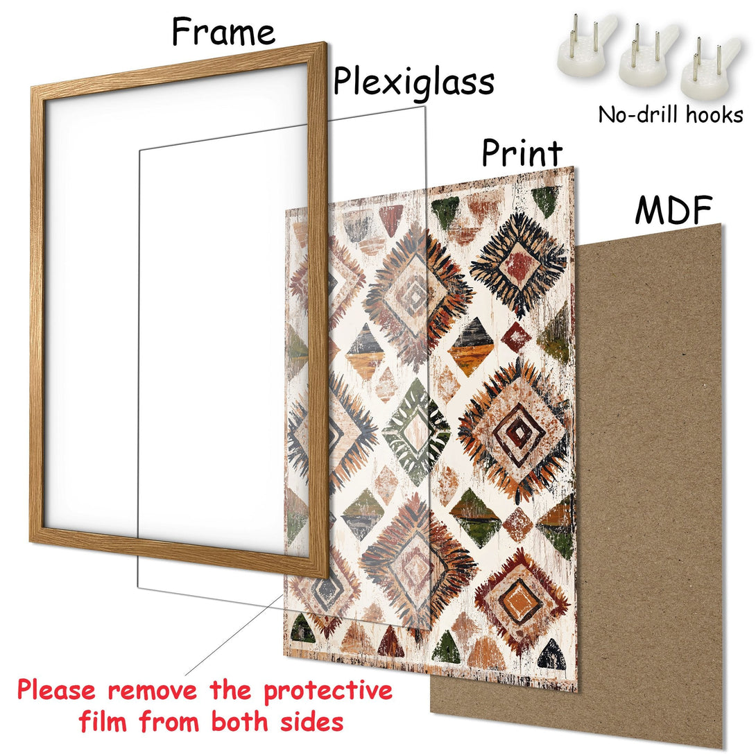 Framed Poster with tribal pattern in earthy tones. Ready-to-hang art for your home.