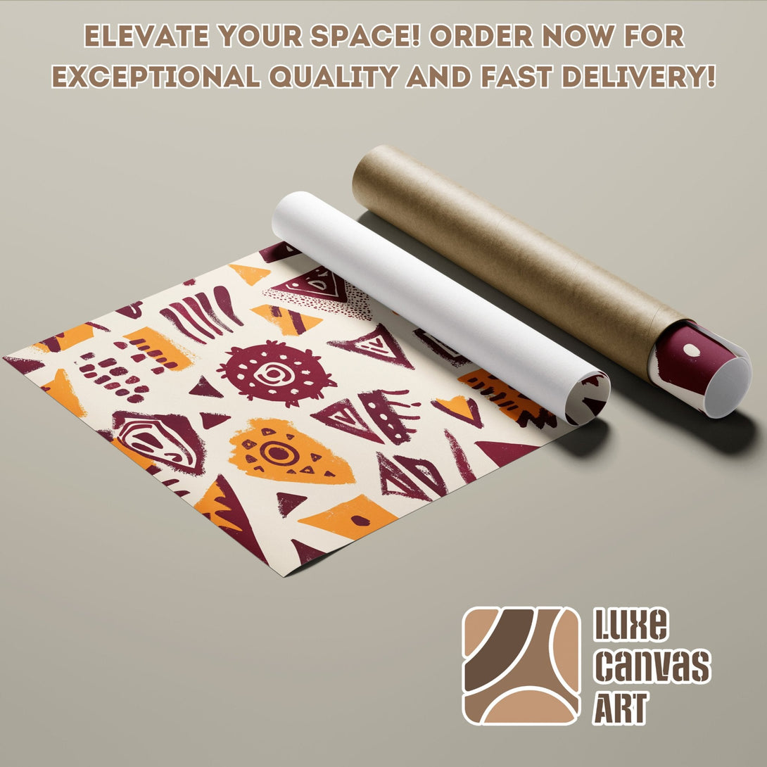 Abstract art poster roll with earthy tones and geometric shapes. Perfect wall decor.