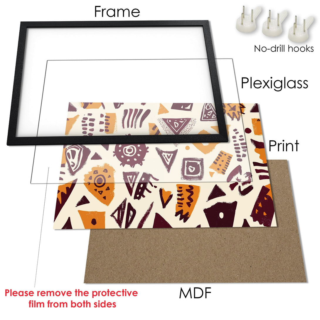 Framed Poster with abstract design in warm tones. Perfect wall art for any room! Easy to hang and ready to display.
