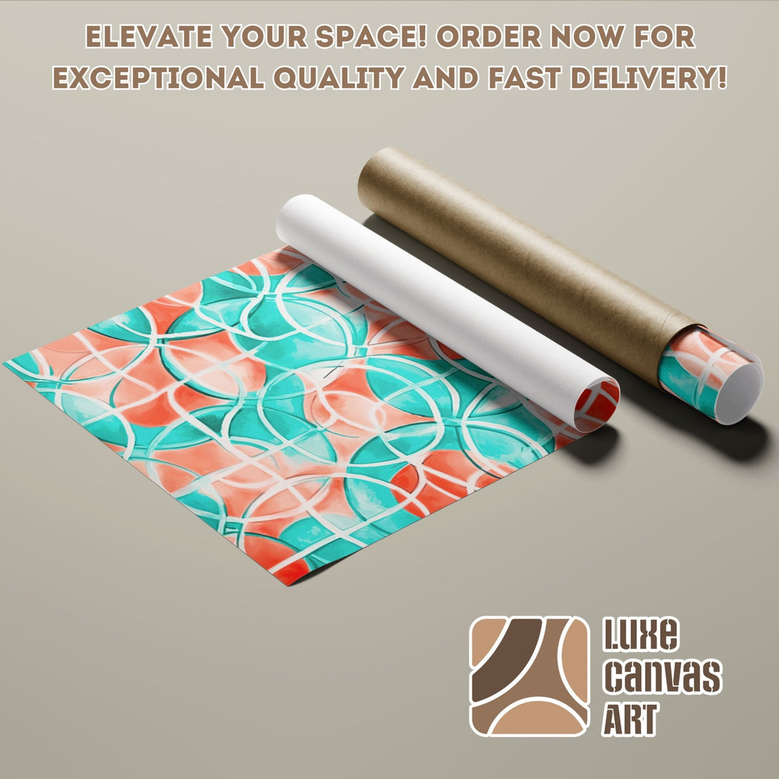 Abstract art Poster Roll in teal & coral. Elevate your space with Luxe Canvas Art! Order now!