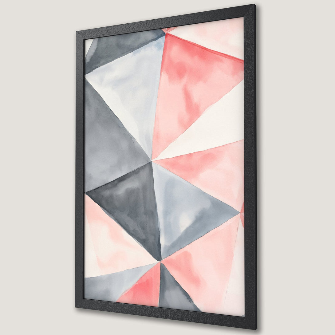 Framed Poster featuring watercolor geometric art in blush pink, gray, and white. Modern wall decor for your home.