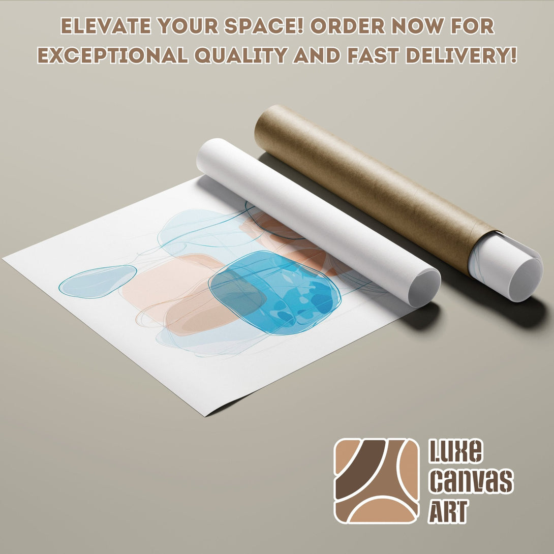 Abstract art Poster Roll featuring blue, beige, and brown color palette. Elevate your space with Luxe Canvas Art! Order now!