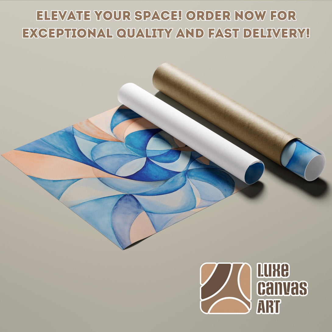 Abstract watercolor Poster Roll, blue & peach tones. Elevate your space with Luxe Canvas Art!