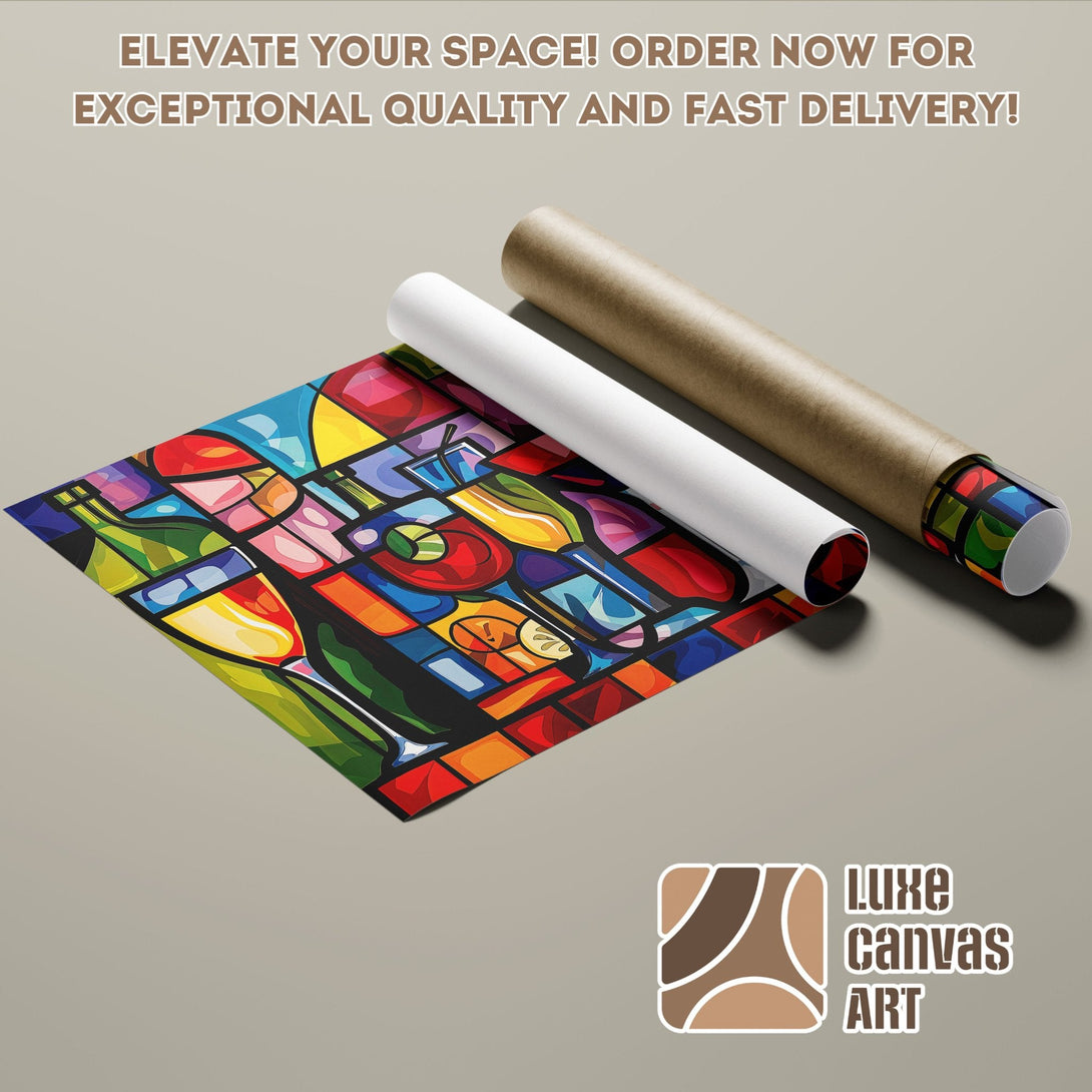 Abstract stained glass style Poster Roll with vibrant colors. Elevate your space with Luxe Canvas Art!
