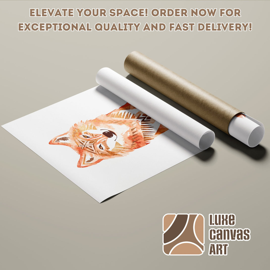 Poster Roll featuring a watercolor fox in warm orange tones. Modern art for home decor. Order your poster today!