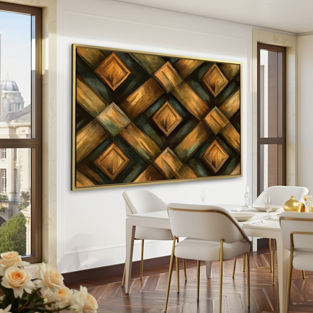 Canvas Print of abstract geometric art in a warm, neutral color palette. Perfect for adding a touch of elegance to your home office.