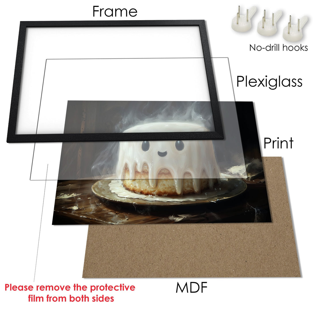 Framed Poster featuring a cute cake illustration, warm color palette. Perfect wall art for your kitchen or dining room!