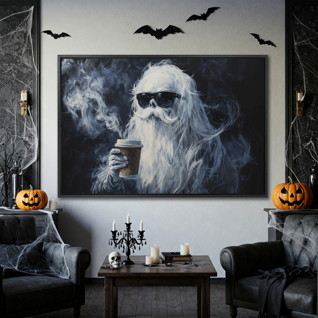 Framed Wall Art: Spooky ghost art in black & white. Perfect Halloween decor. Adds a unique, stylish touch to any room. Shop now!