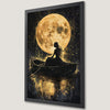 Girl in Boat Silhouette Art Poster with Full Moon