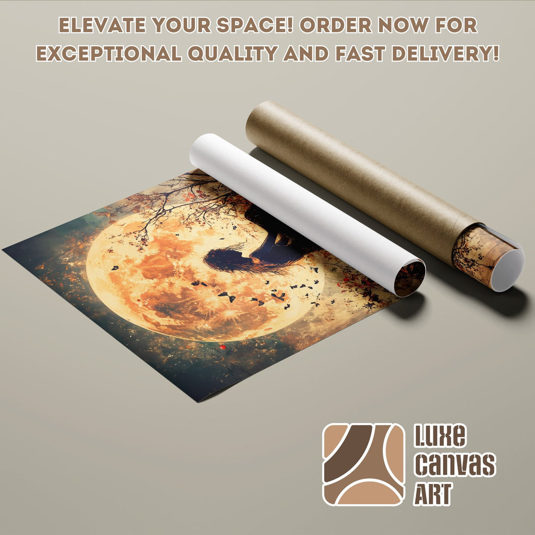 Poster Roll featuring a moonlit scene in warm tones, perfect for your space! Order now!