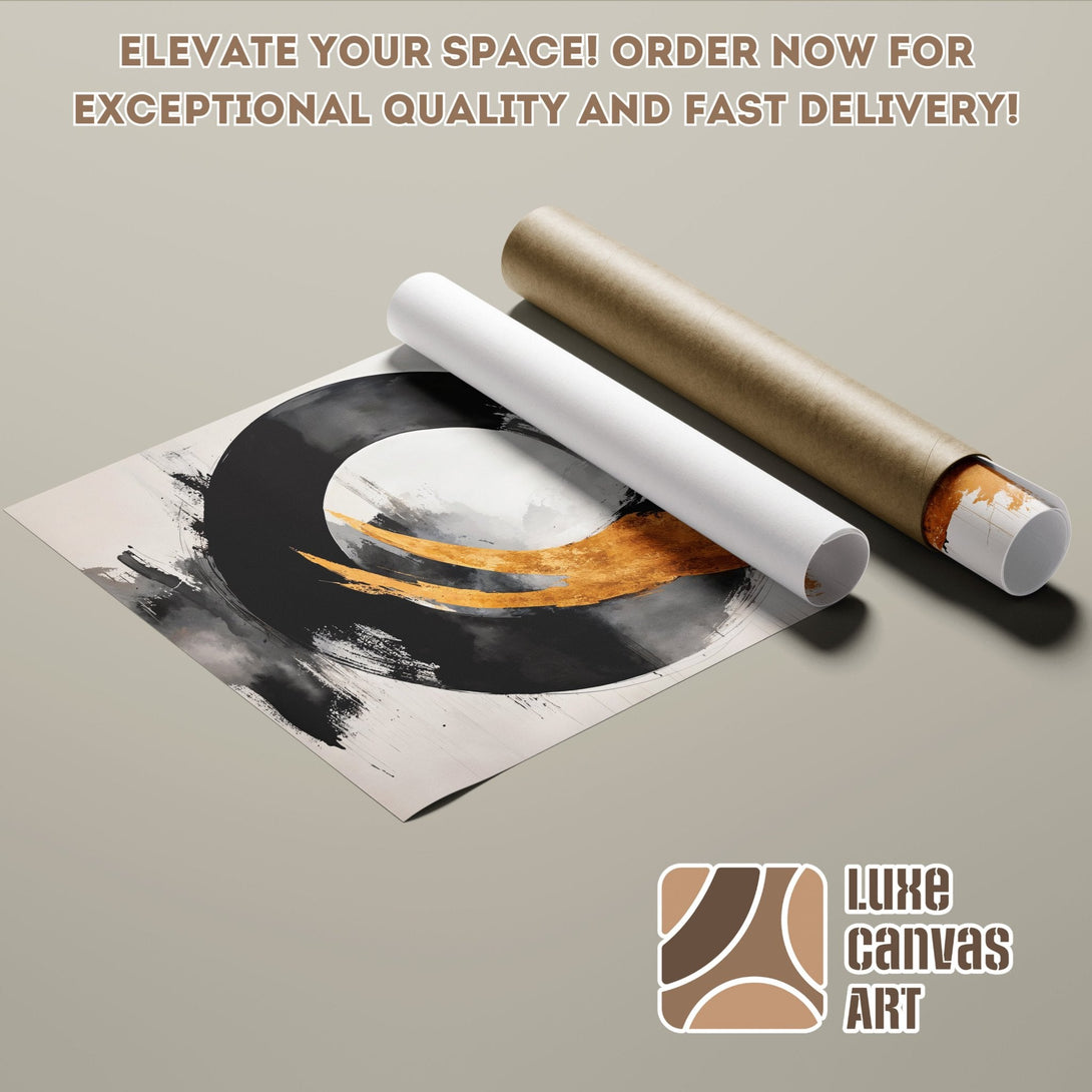 Abstract art Poster Roll in black, gold, and neutral tones. Elevate your space today!