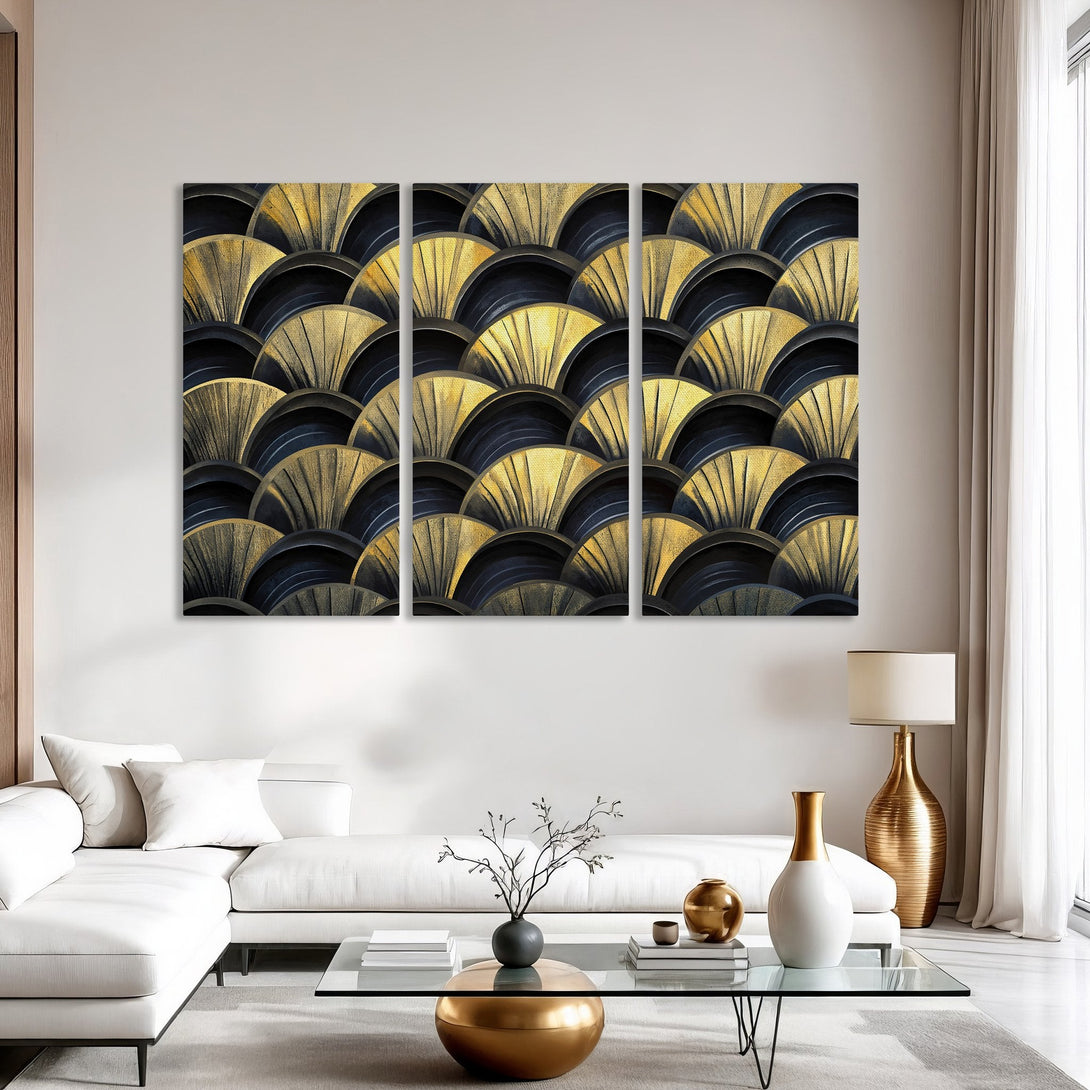 Abstract Canvas Print in Art Deco style with gold and black color palette, perfect for modern home decor.