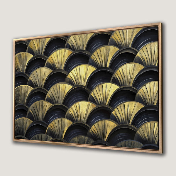 Framed Wall Art featuring a gold and black Art Deco design. Elevate your space with this stylish Canvas Print, perfect for modern interiors.