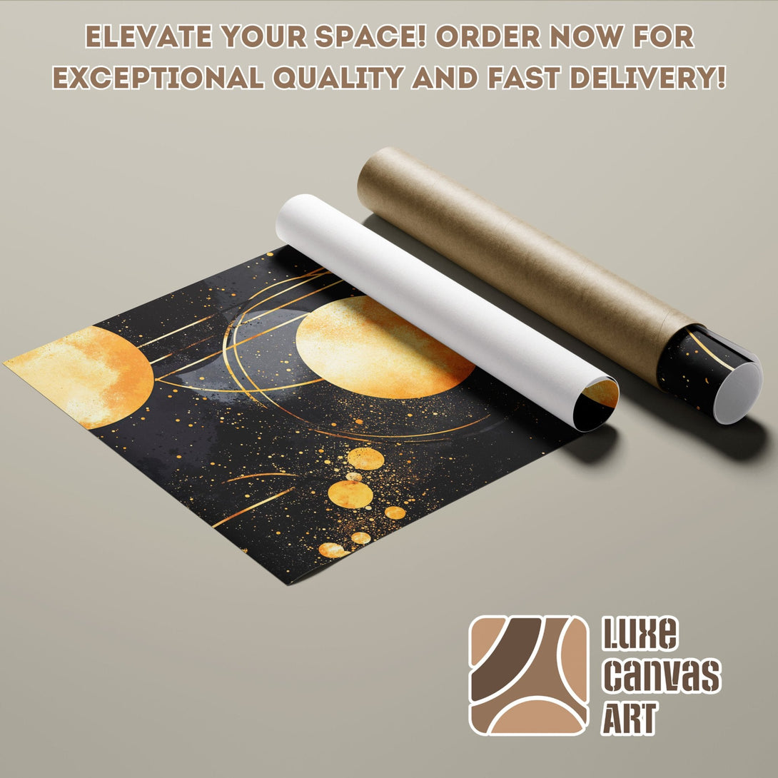 Abstract art Poster Roll with gold accents on black, ready to elevate your space.