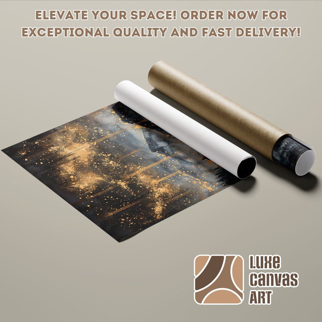 Poster Roll featuring abstract art in black, gold, and gray tones. Elevate your space with this unique wall art!
