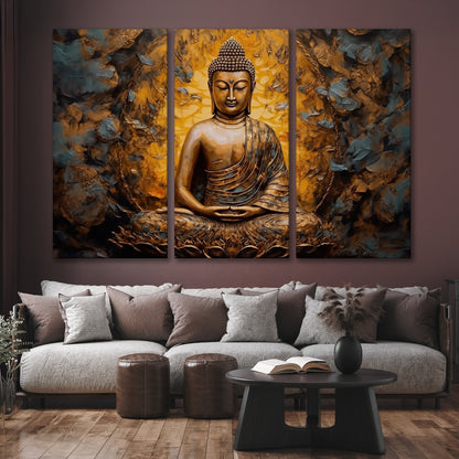 Gold Buddha Meditation Canvas Print Asian Wall Art