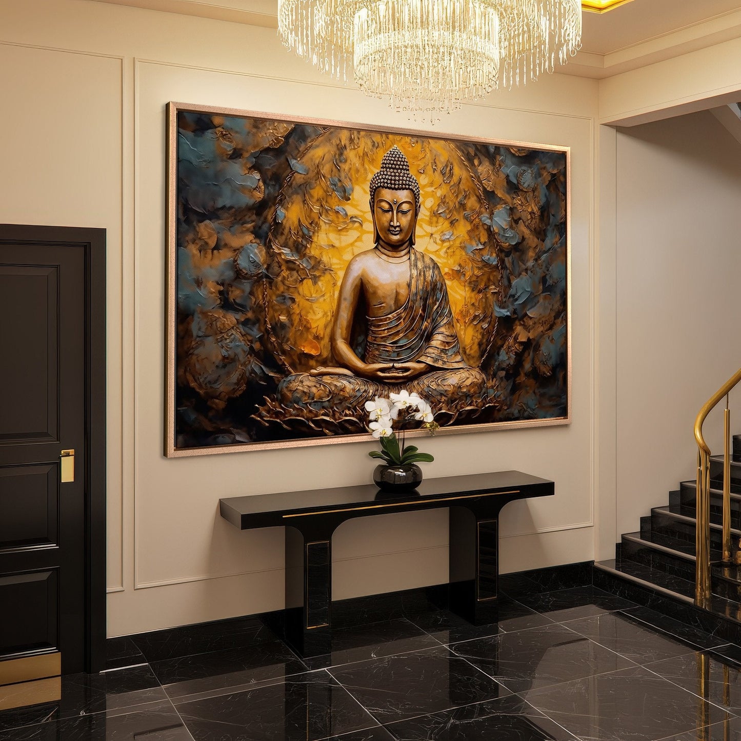 Gold Buddha Meditation Canvas Print Asian Wall Art