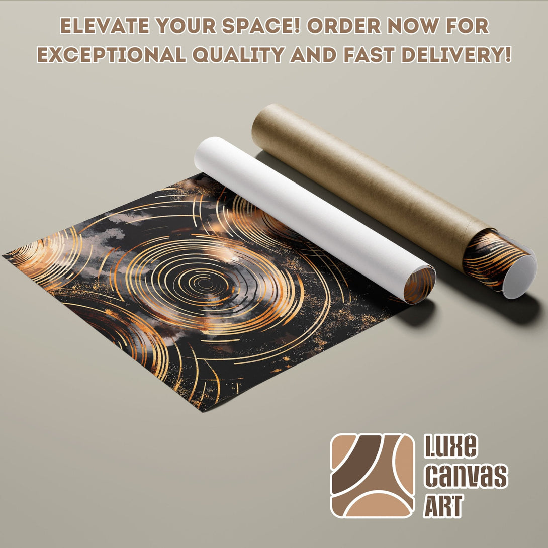 Abstract art Poster Roll with gold and black design, stylish decor.