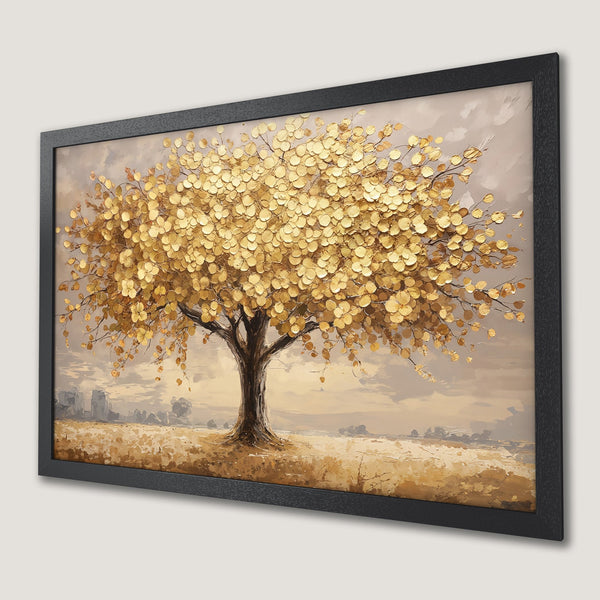 Framed Poster of golden tree art, impressionist style, warm earthy color palette. Perfect wall decor for your home.