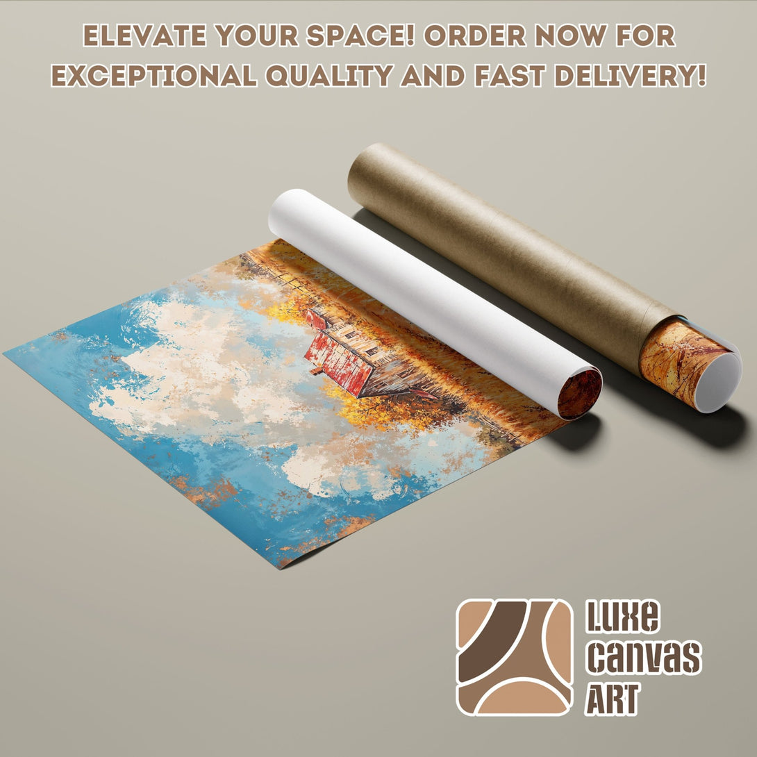 Abstract landscape Poster Roll art print with blue, beige, and brown color palette. Elevate your space with Luxe Canvas Art!