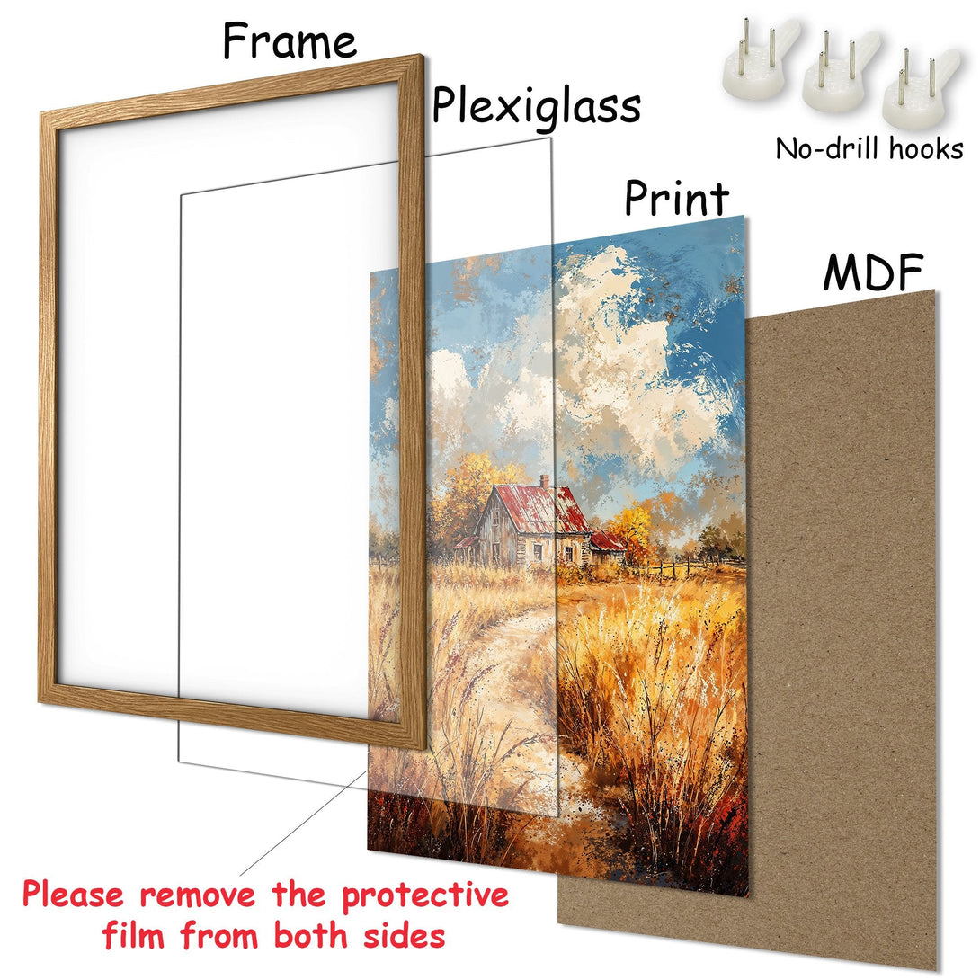 Framed Poster of a rustic landscape painting in warm tones. Perfect wall art to add a touch of nature to your home.
